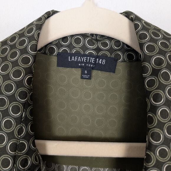 Lafayette 148 New York Diana Green Tie Neck Printed Silk Blouse Size S - Picture 6 of 8